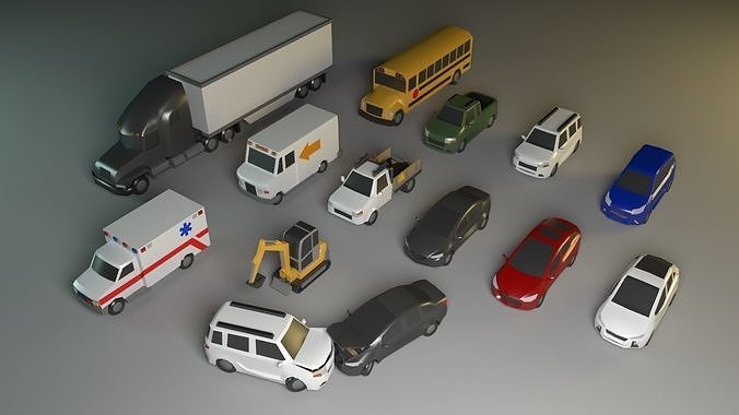Low Poly Vehicle Set two cars that have been involved in coll... Low-poly 3D model