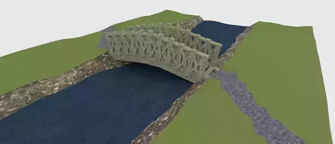 Blender 3D Bridge With River model Free low-poly 3D model