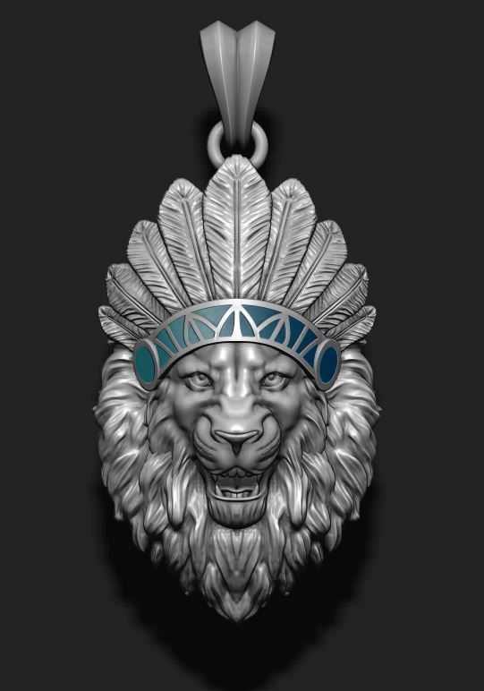 Native lion open mouth pendant 3D print model_4