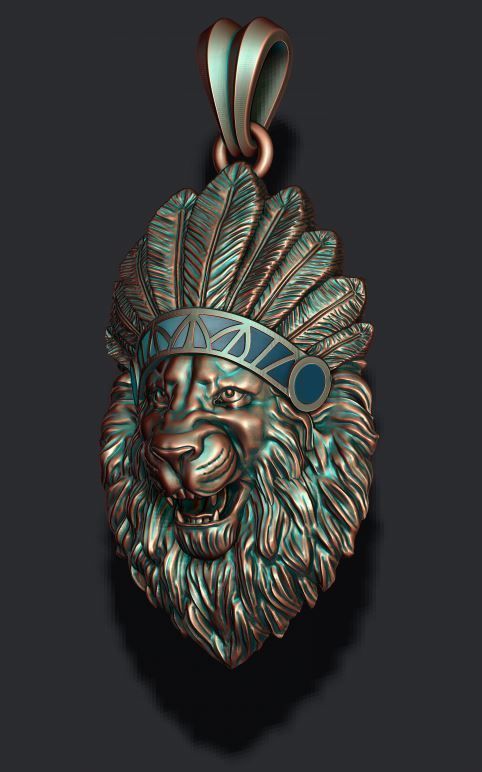 Native lion open mouth pendant 3D print model_6