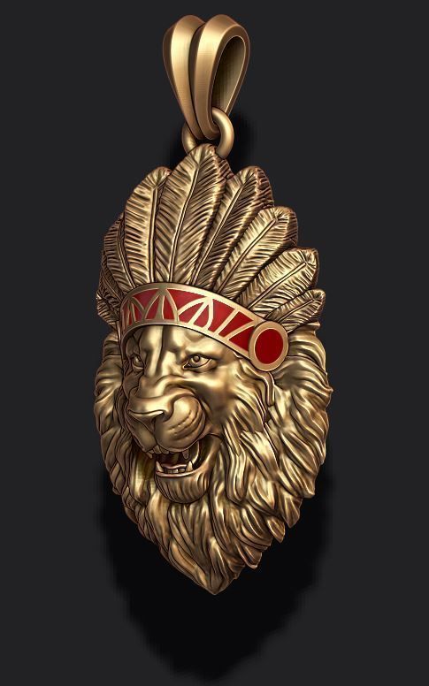 Native lion open mouth pendant 3D print model_5