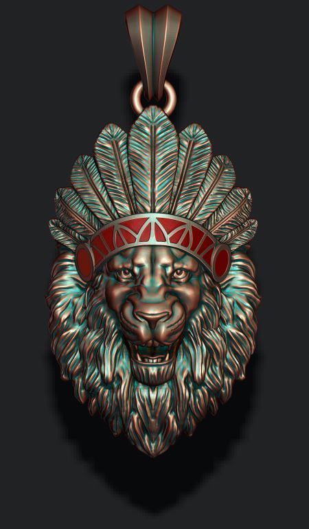Native lion open mouth pendant 3D print model_2