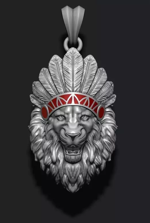 Native lion open mouth pendant 3D print model_0