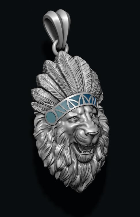 Native lion open mouth pendant 3D print model_3