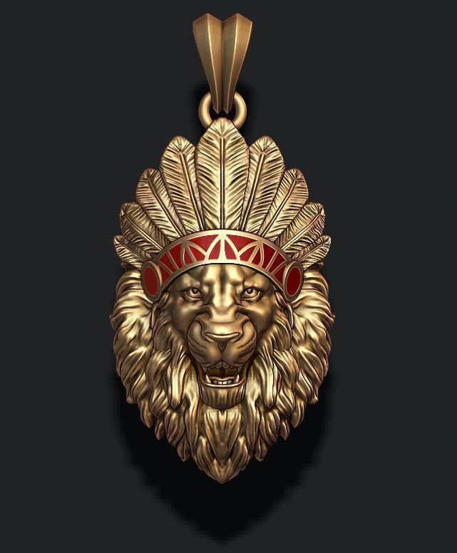 Native lion open mouth pendant 3D print model_1