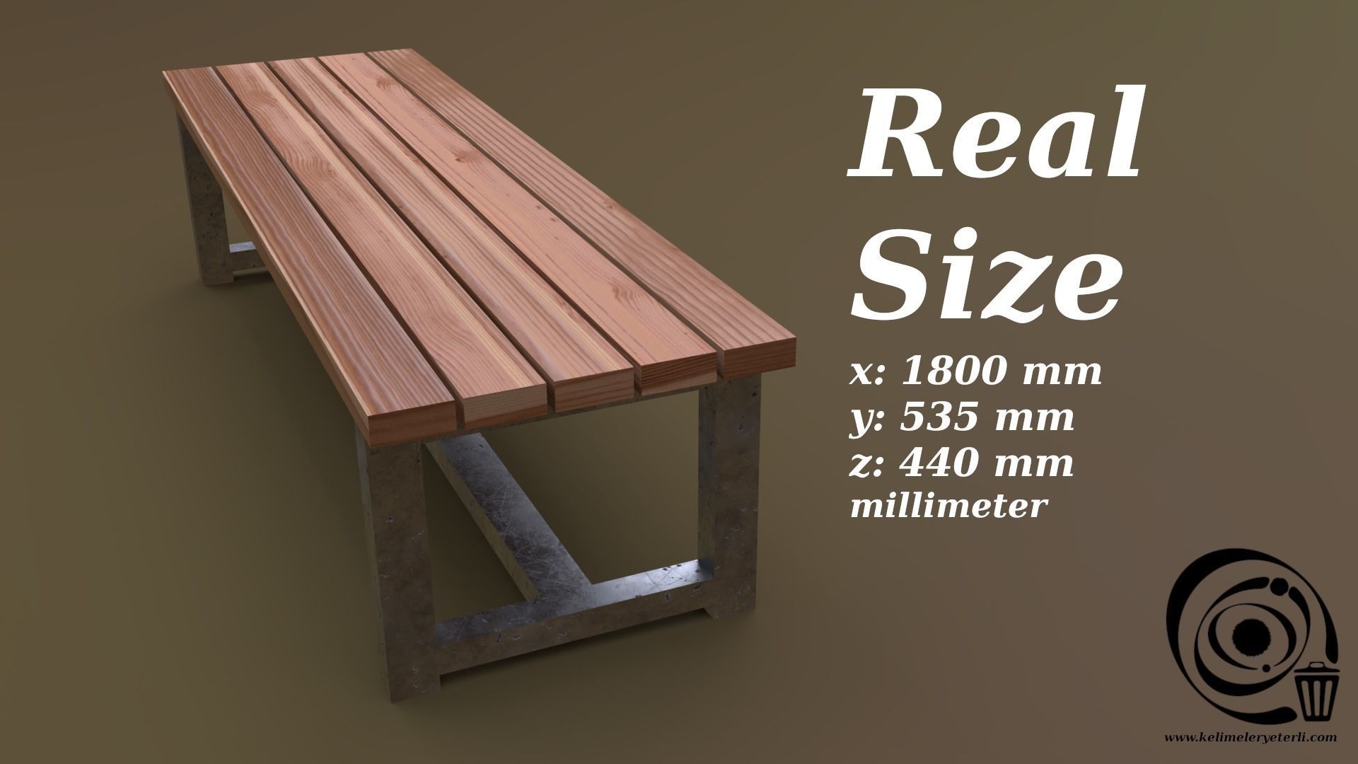 Bench 02 Low-poly 3D model_3