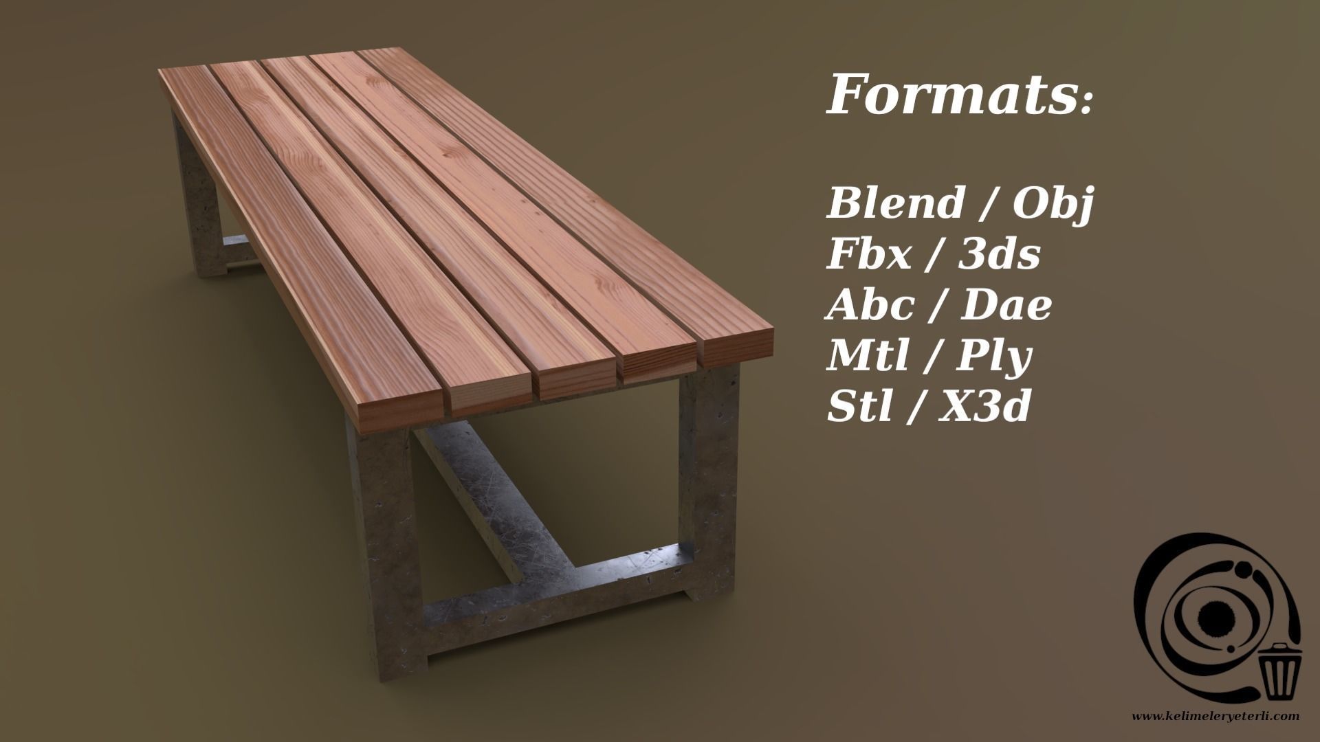 Bench 02 Low-poly 3D model_2