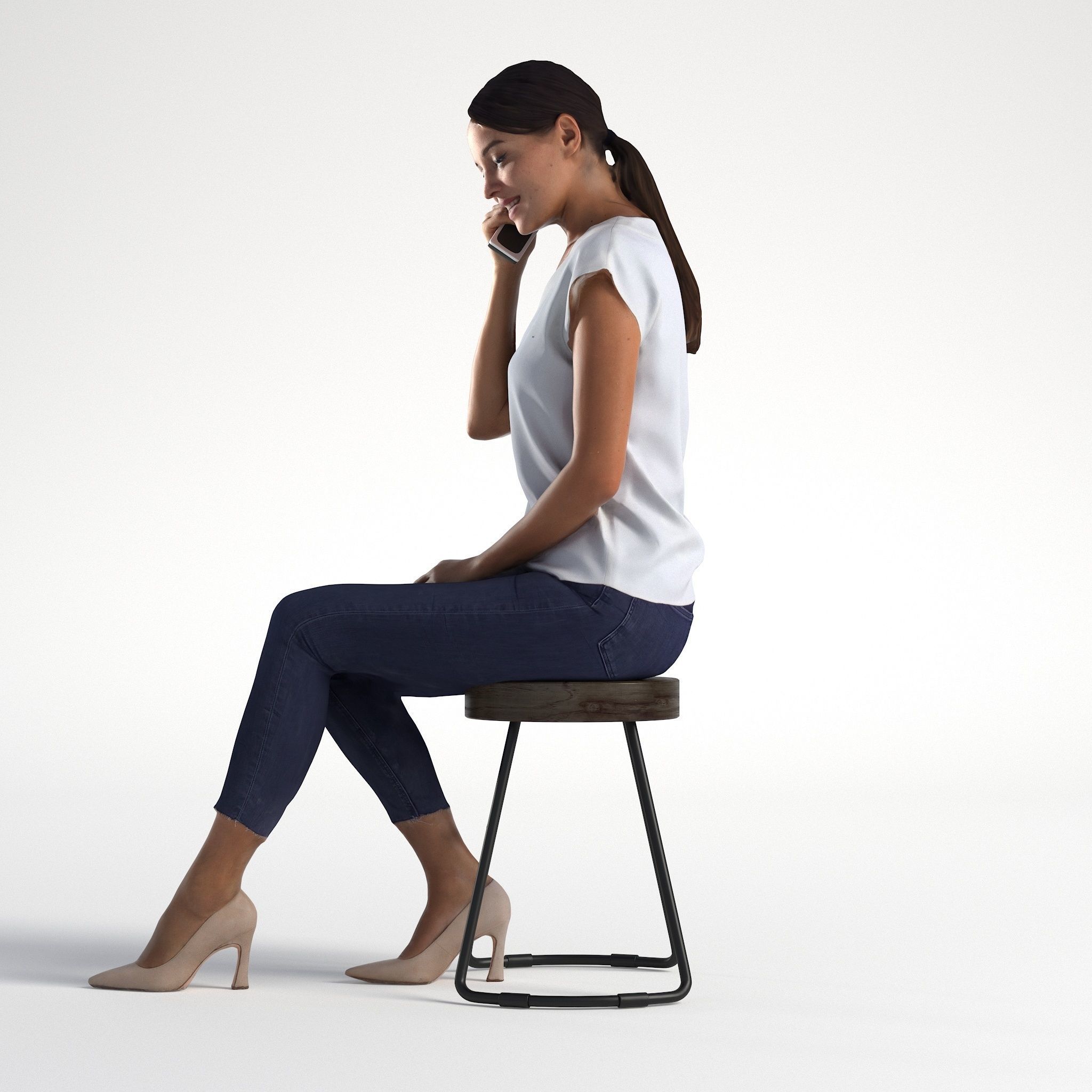 Woman Business Outfit Sitting Low poly Elena 1093 3D model_7