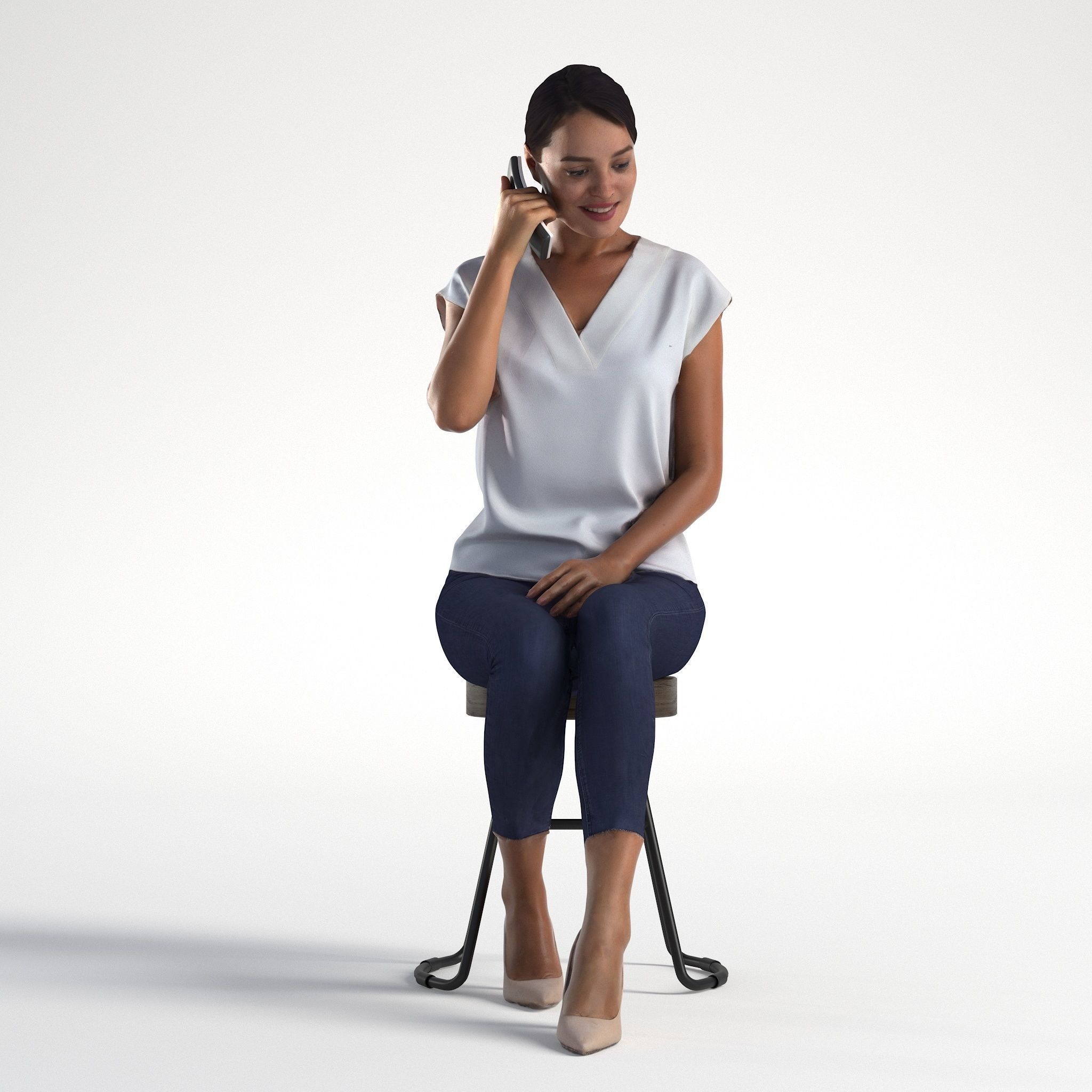 Woman Business Outfit Sitting Low poly Elena 1093 3D model_1