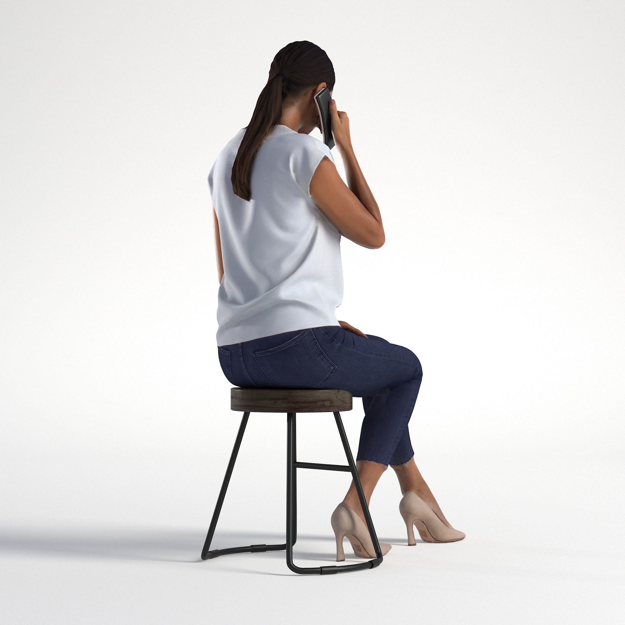 Woman Business Outfit Sitting Low poly Elena 1093 3D model_4