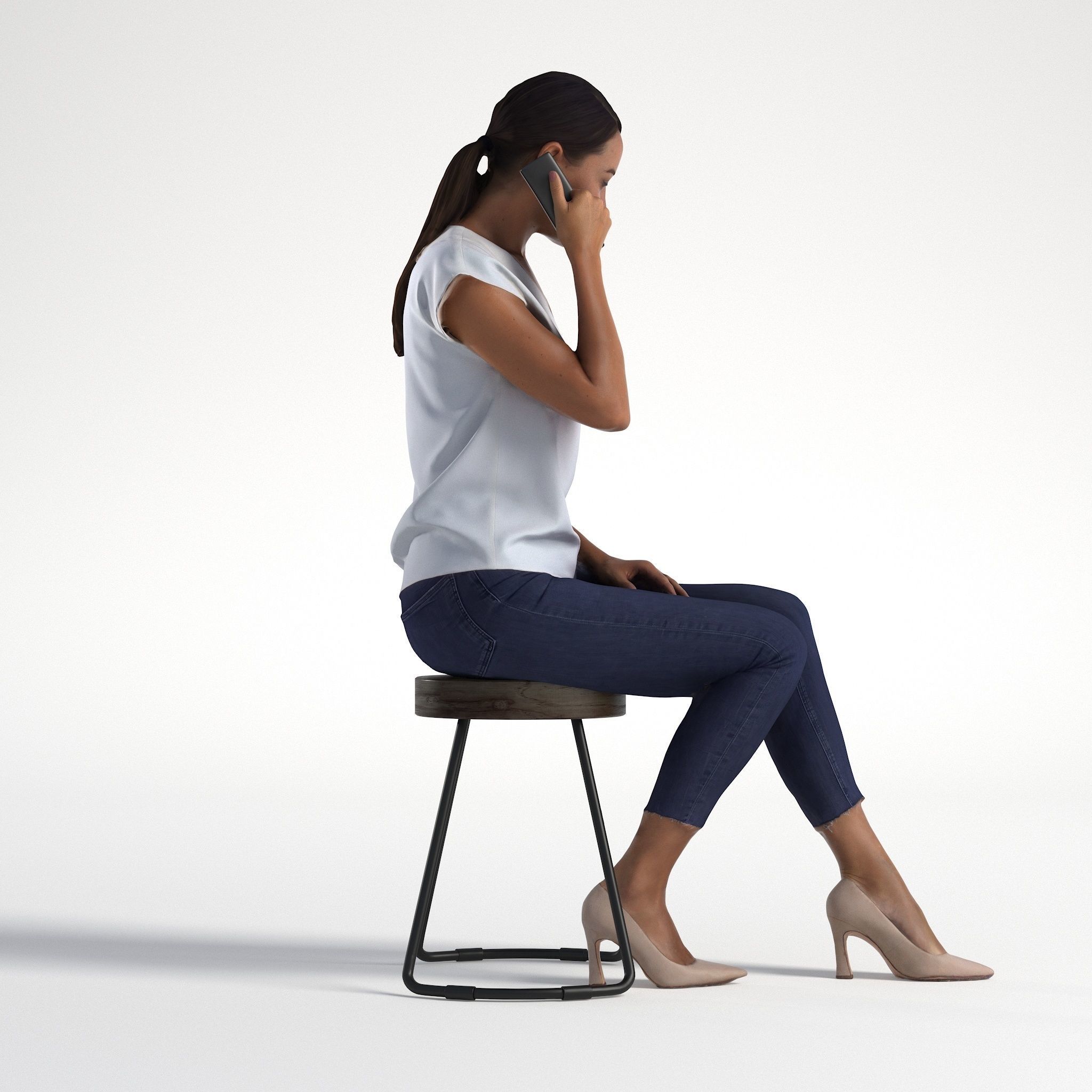 Woman Business Outfit Sitting Low poly Elena 1093 3D model_3