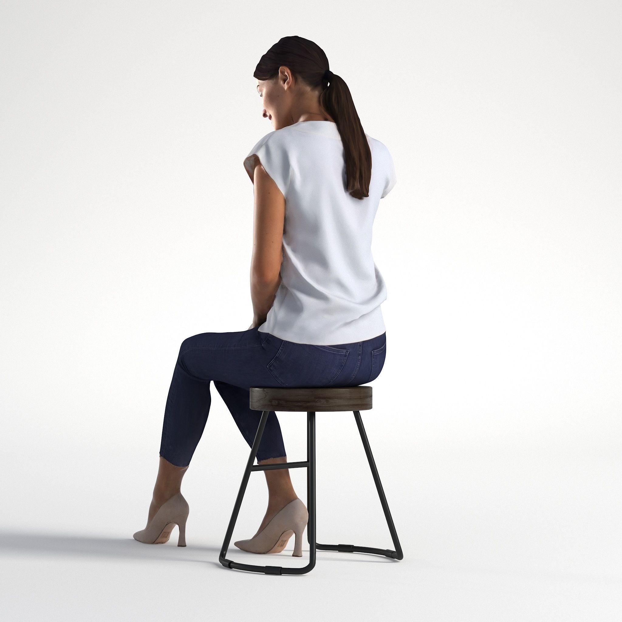 Woman Business Outfit Sitting Low poly Elena 1093 3D model_6