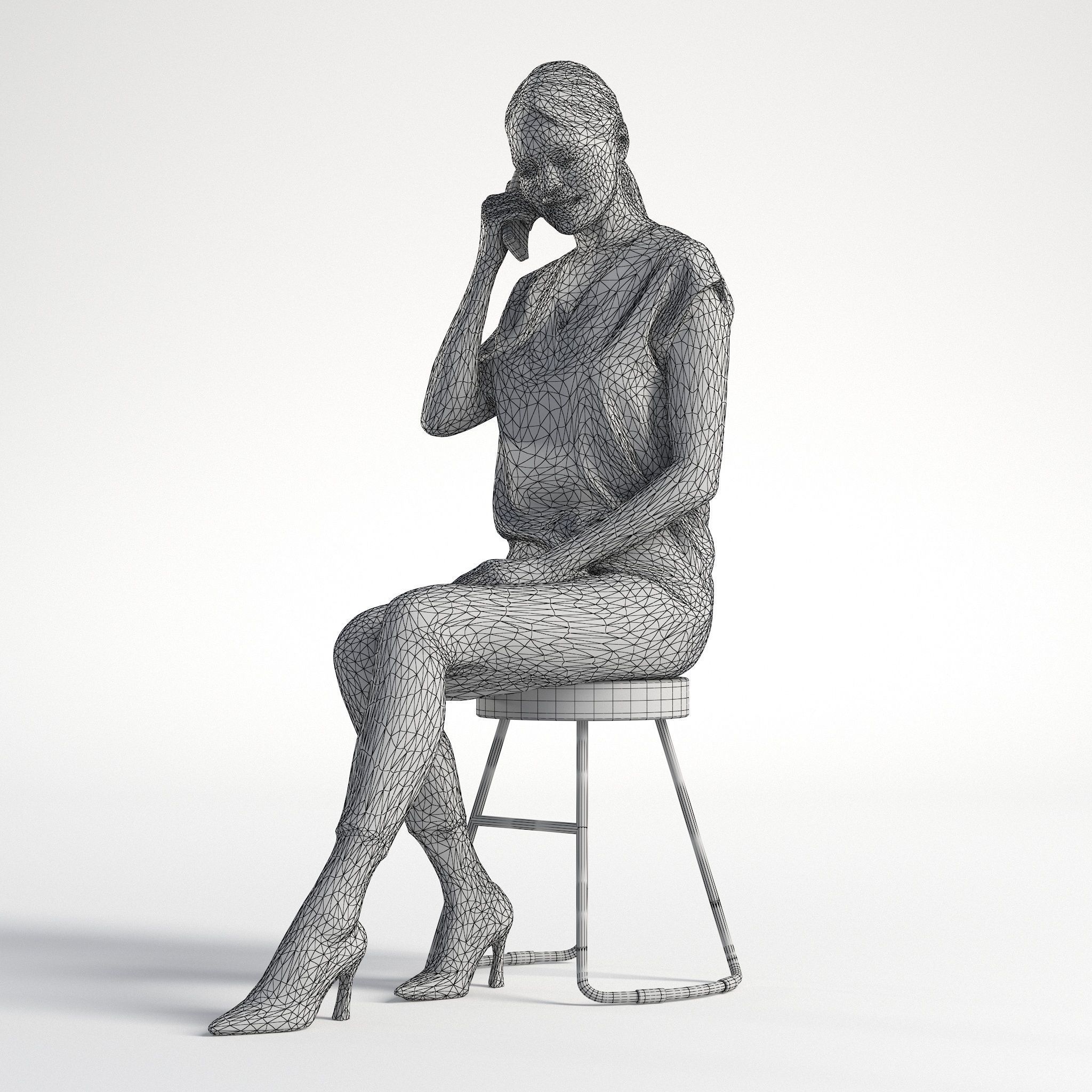 Woman Business Outfit Sitting Low poly Elena 1093 3D model_9