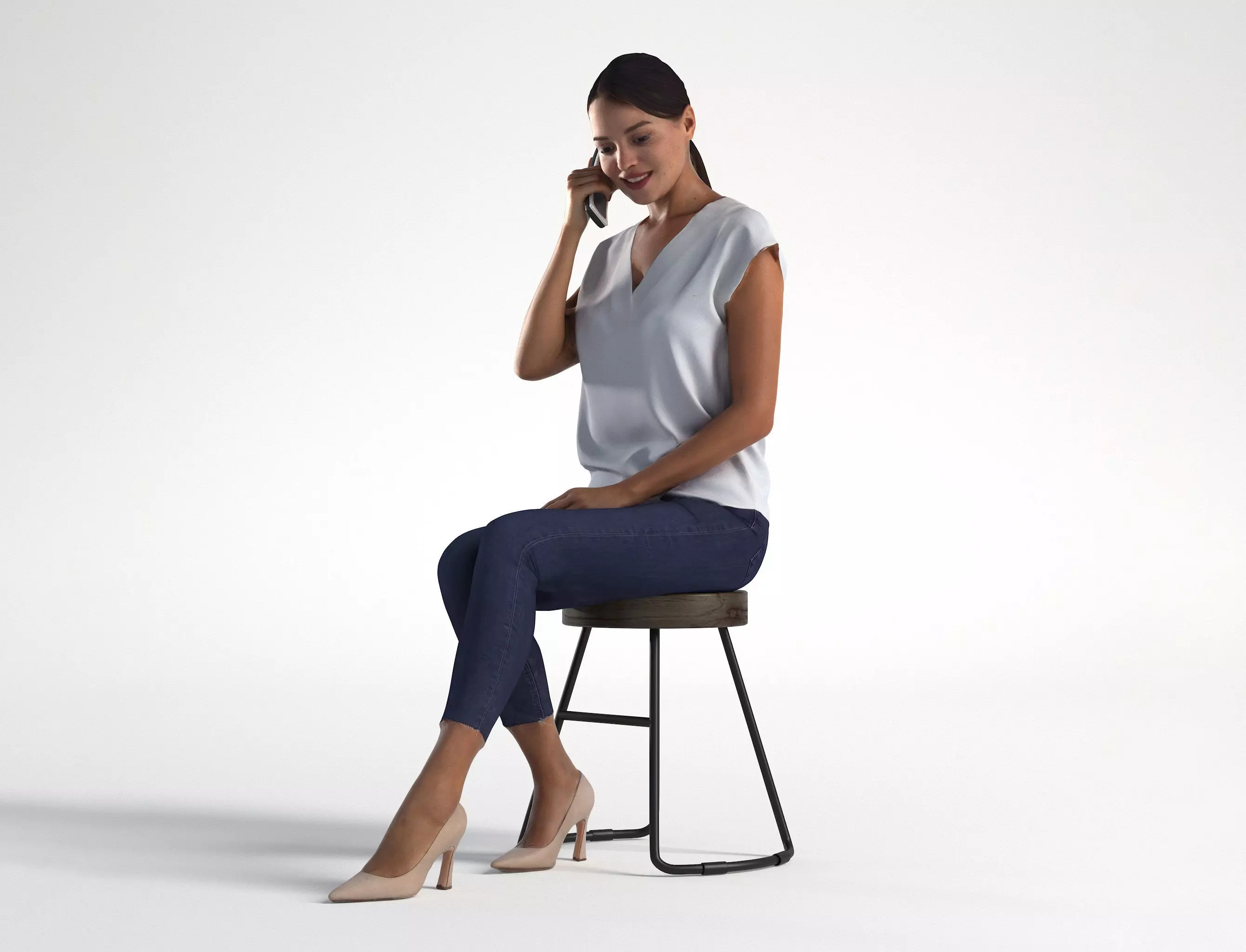 Woman Business Outfit Sitting Low poly Elena 1093 3D model_0