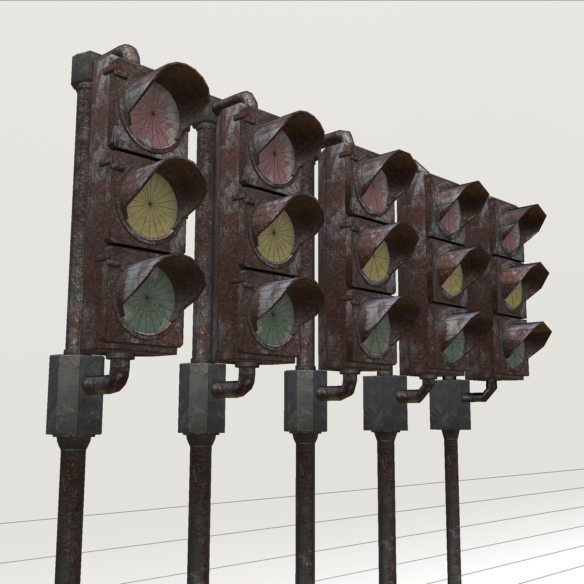 Game-ready rusty postapo retro traffic lights - Unity - UE4 Low-poly 3D model_26