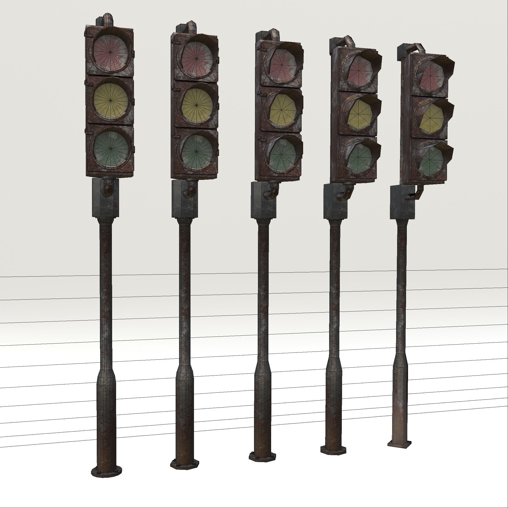 Game-ready rusty postapo retro traffic lights - Unity - UE4 Low-poly 3D model_23