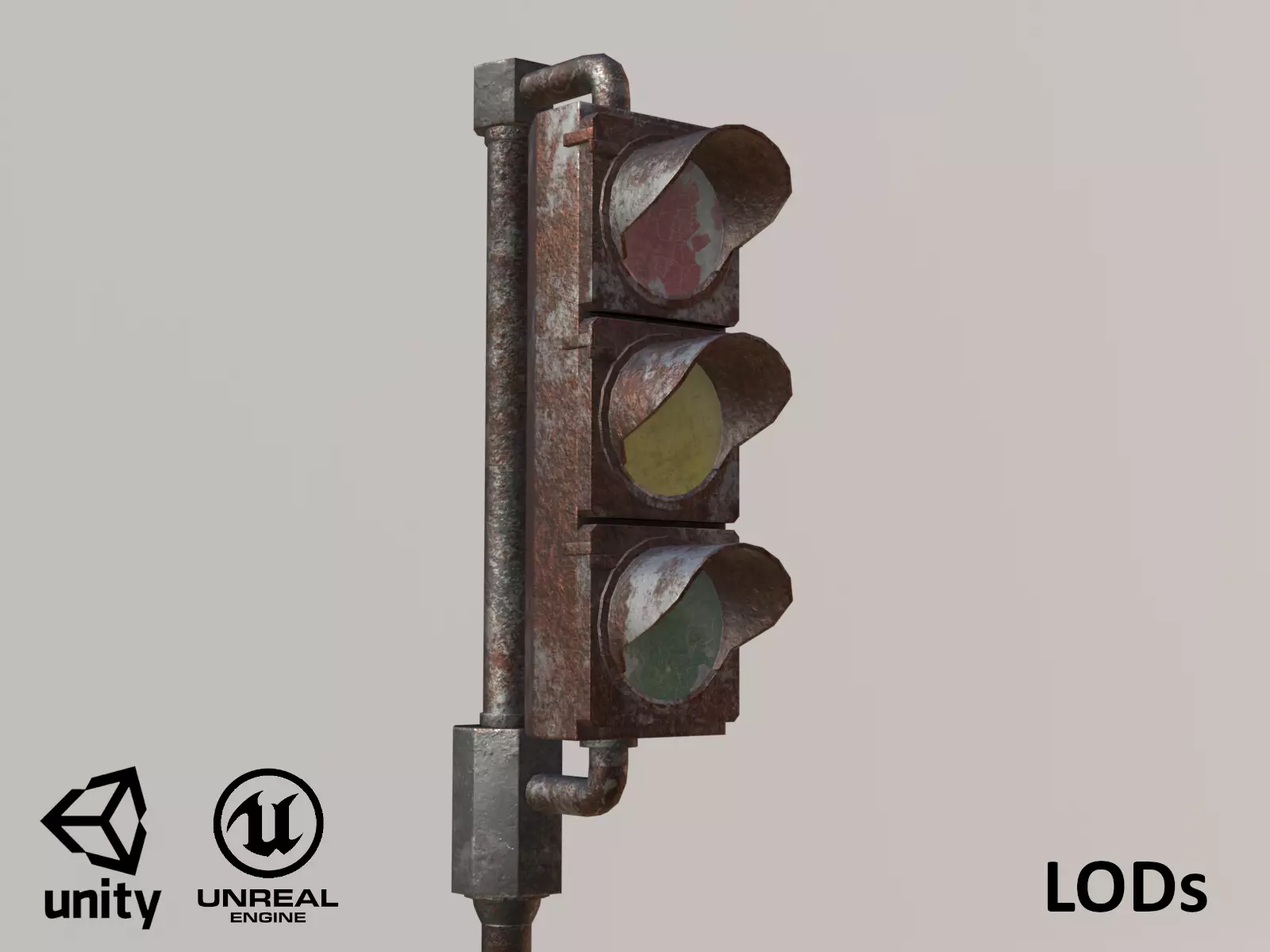 Game-ready rusty postapo retro traffic lights - Unity - UE4 Low-poly 3D model_0