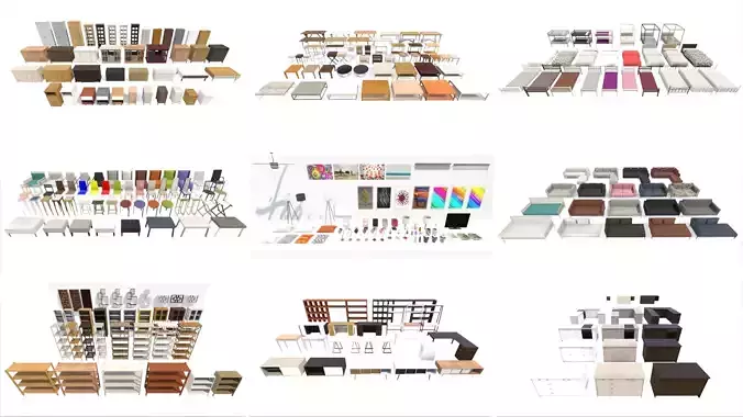 Contemporary Furniture Collection Low-poly 3D model