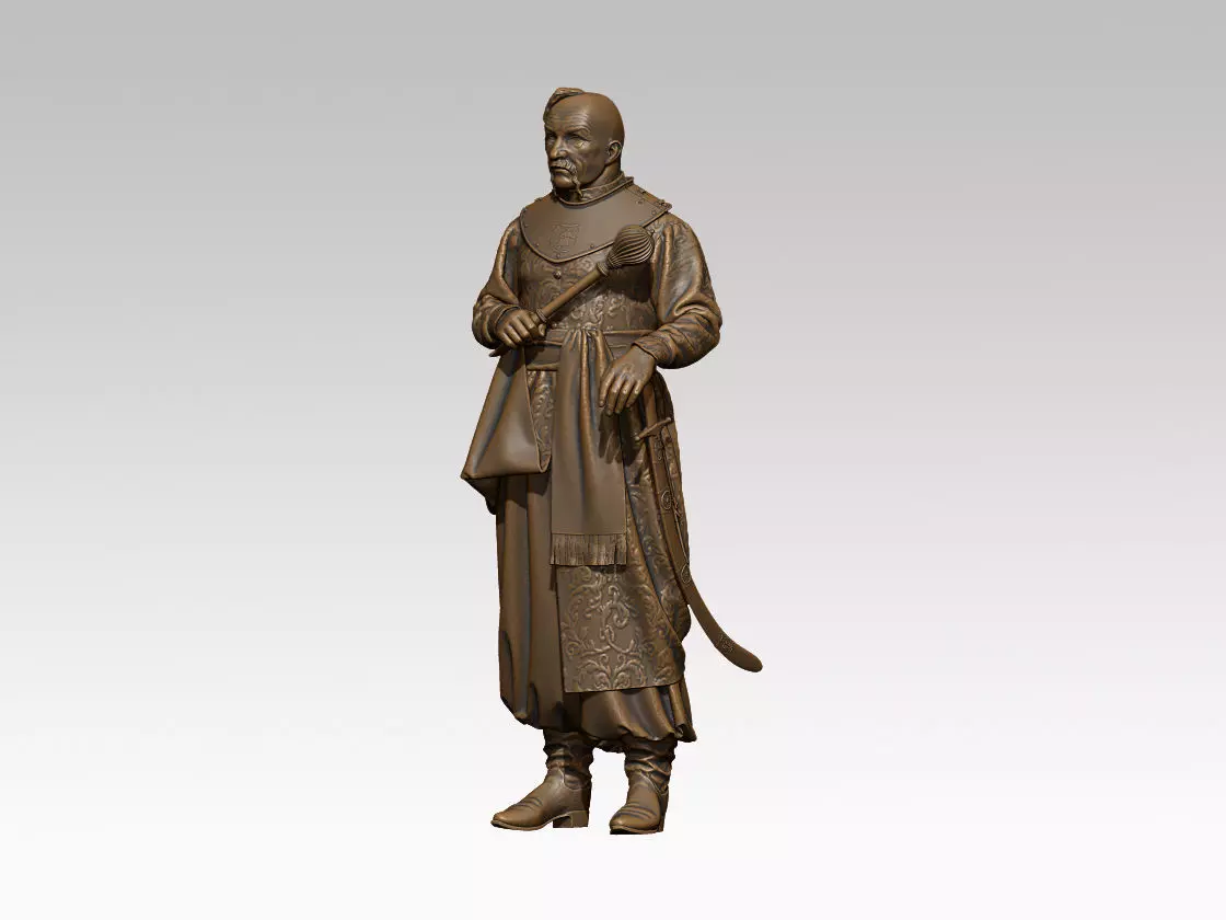 Ataman statue of man holding sword 3D print model_0