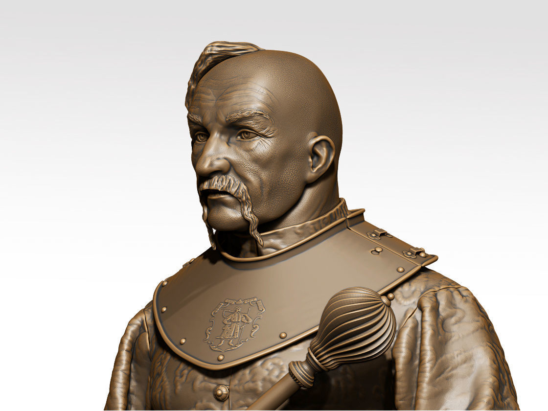 Ataman statue of man holding sword 3D print model_2