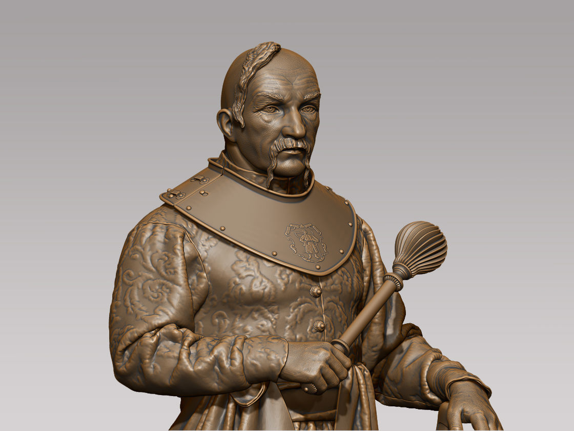 Ataman statue of man holding sword 3D print model_3