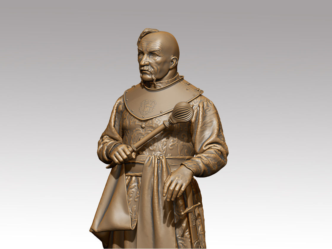 Ataman statue of man holding sword 3D print model_5