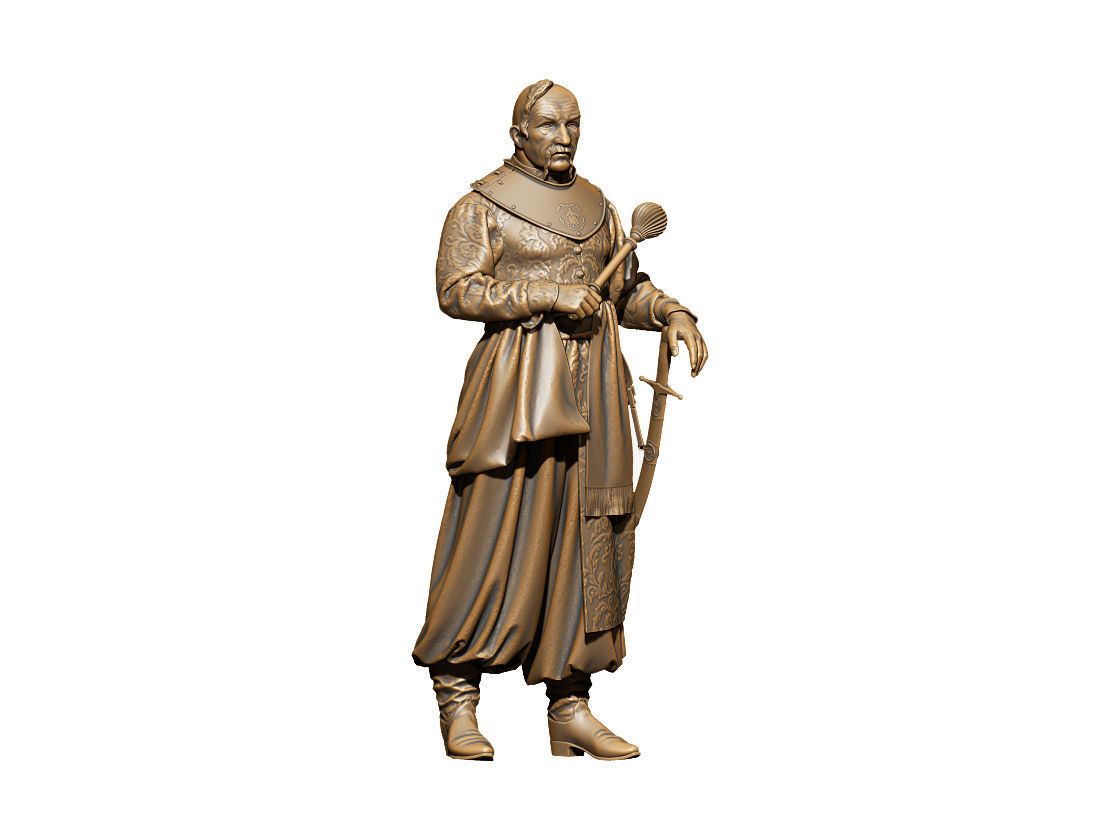 Ataman statue of man holding sword 3D print model_1