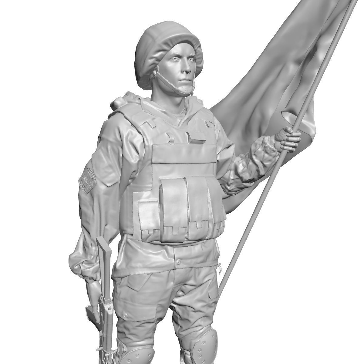 Soldier statue of holding flag 3D print model_7