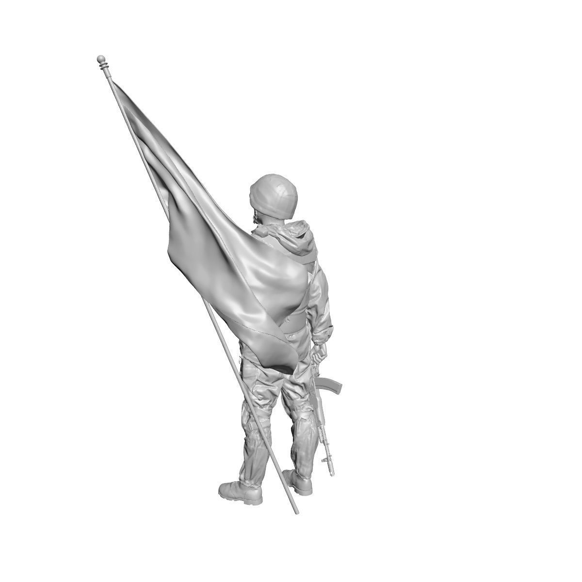 Soldier statue of holding flag 3D print model_5