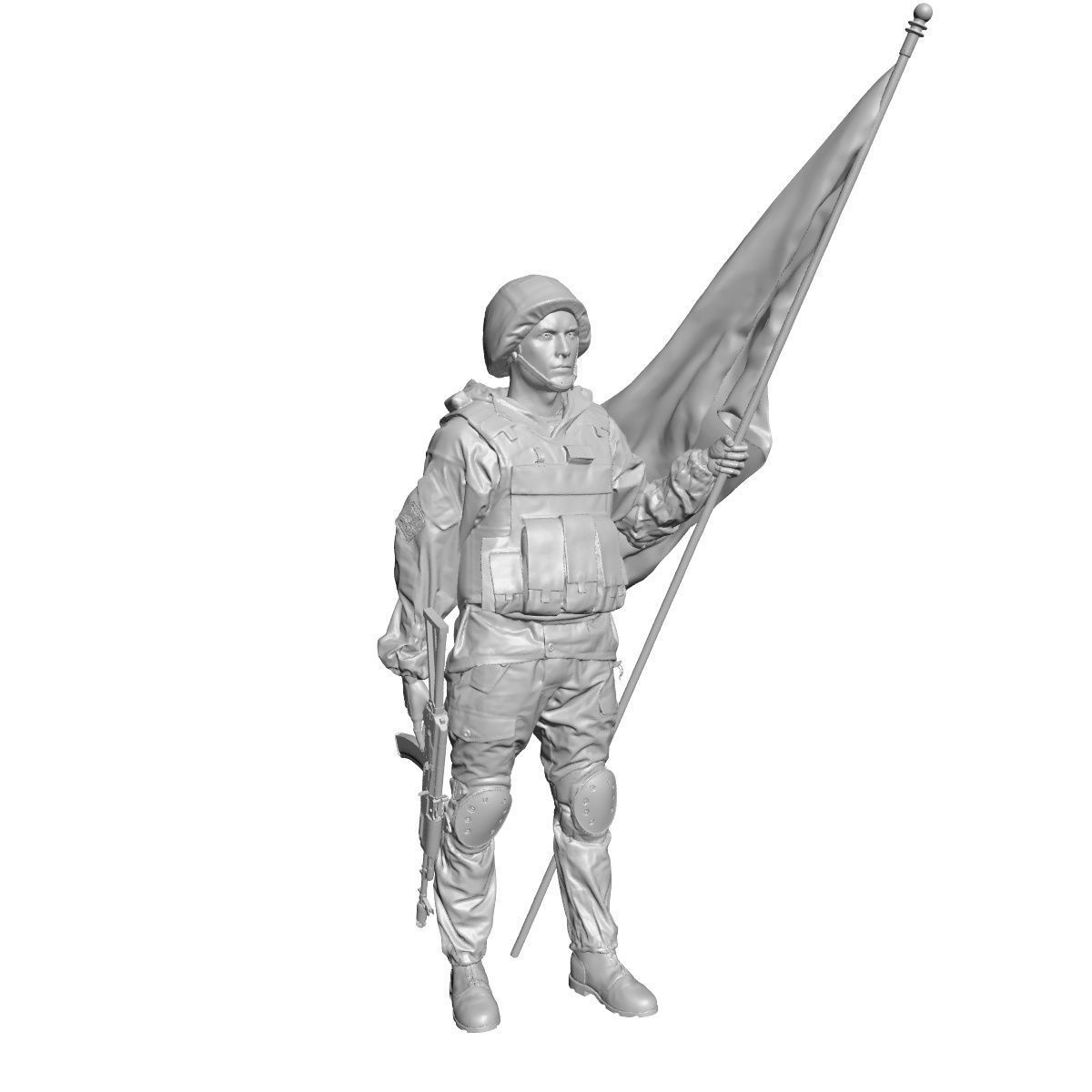 Soldier statue of holding flag 3D print model_2