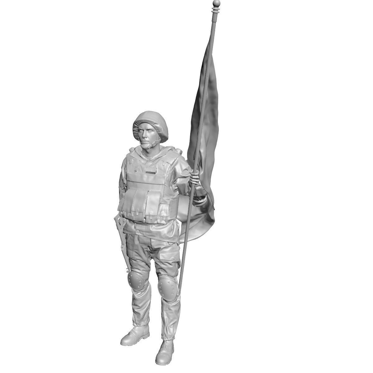 Soldier statue of holding flag 3D print model_4