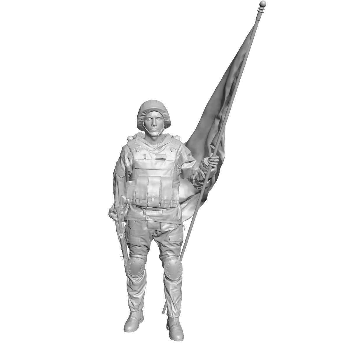 Soldier statue of holding flag 3D print model_3