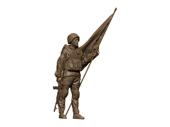Soldier statue of holding flag 3D print model