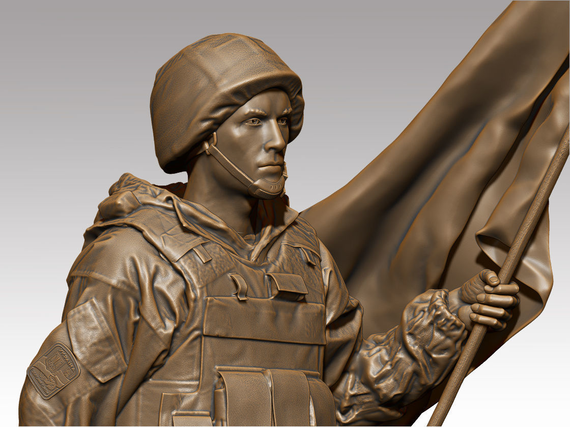 Soldier statue of holding flag 3D print model_1