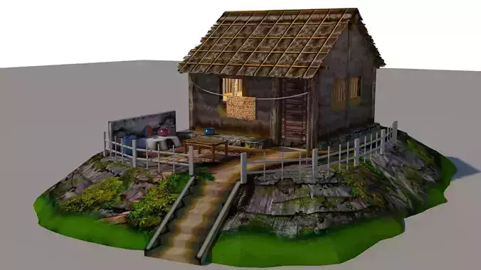 hut house  low poly home game ready exterior architecture