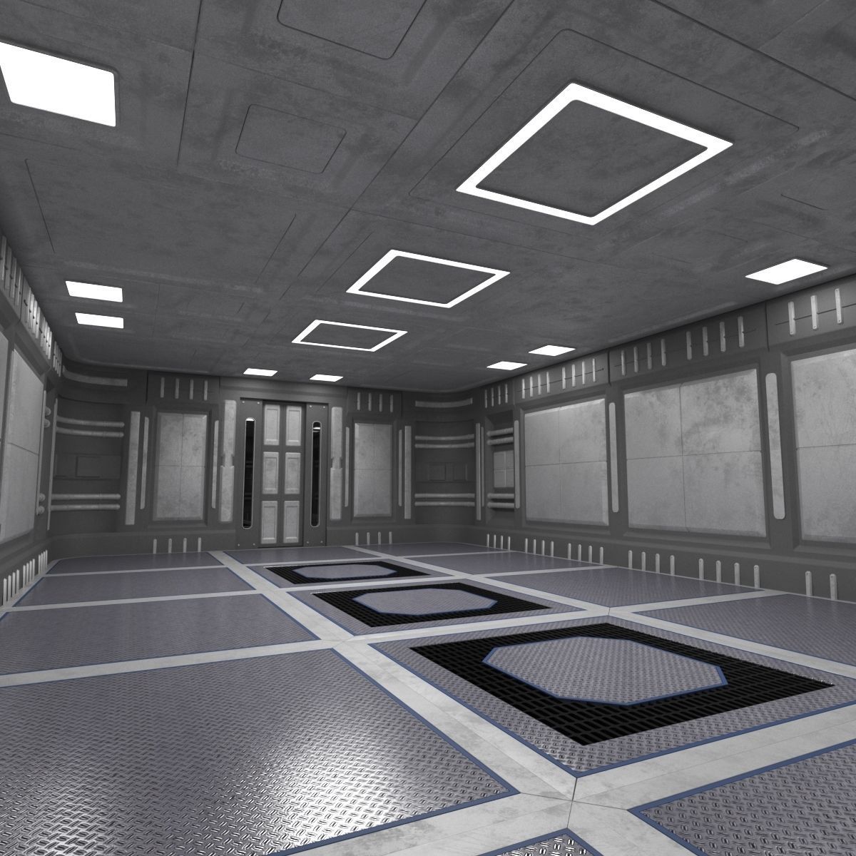 modular spaceship interior Low-poly 3D model_9