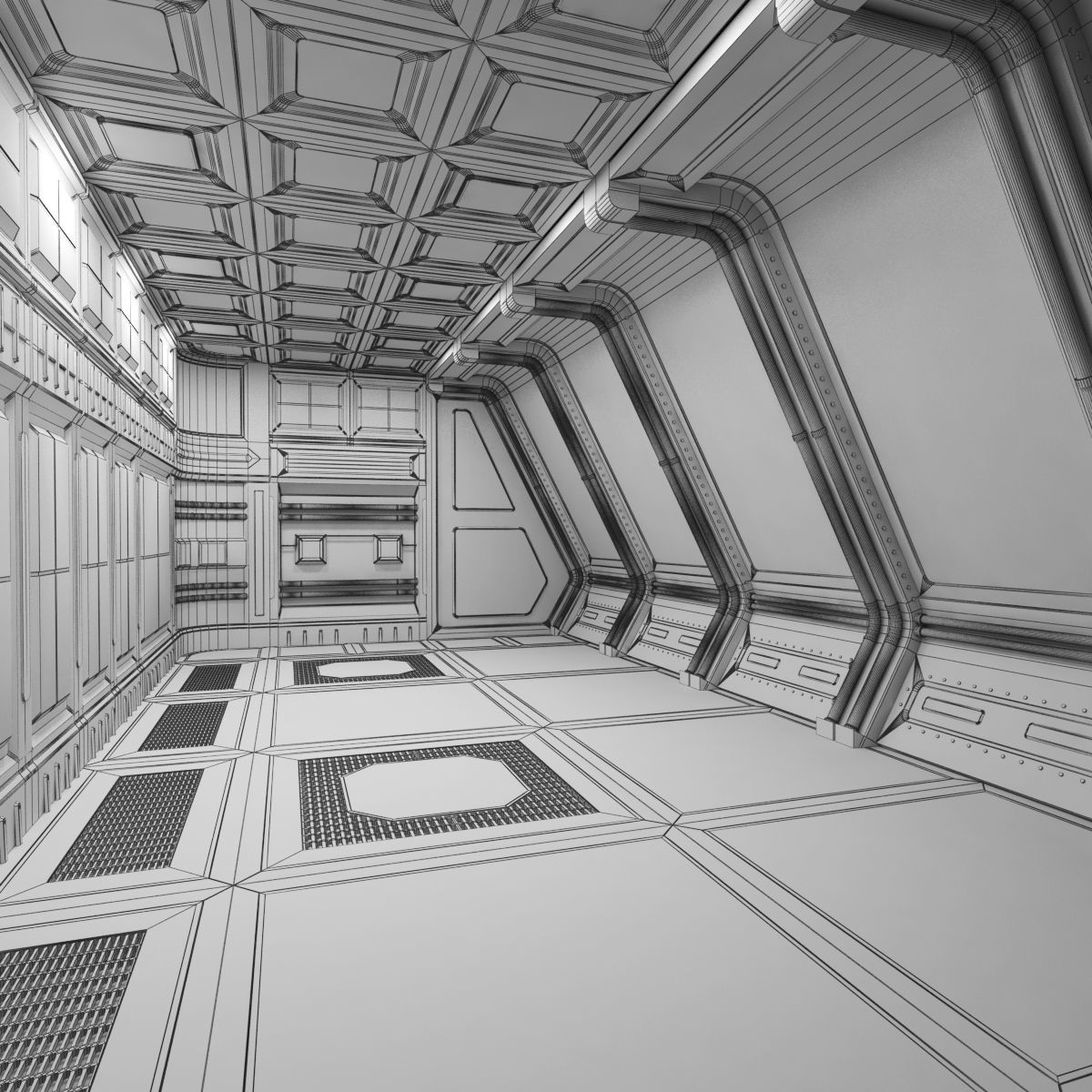 modular spaceship interior Low-poly 3D model_1
