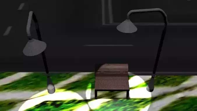 a park chair and lamp on grassy area