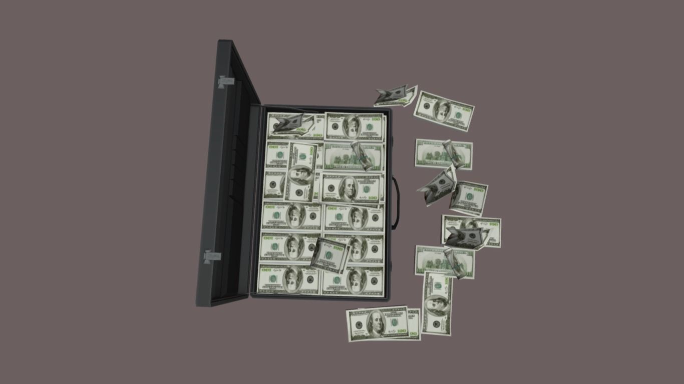 Suitcase with money Low-poly 3D model_4