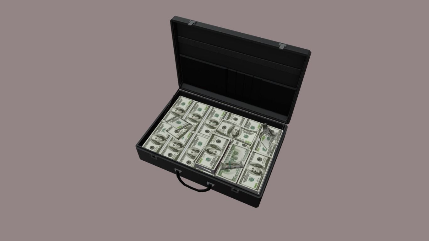 Suitcase with money Low-poly 3D model_3