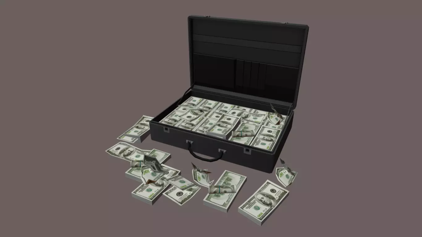 Suitcase with money Low-poly 3D model_0