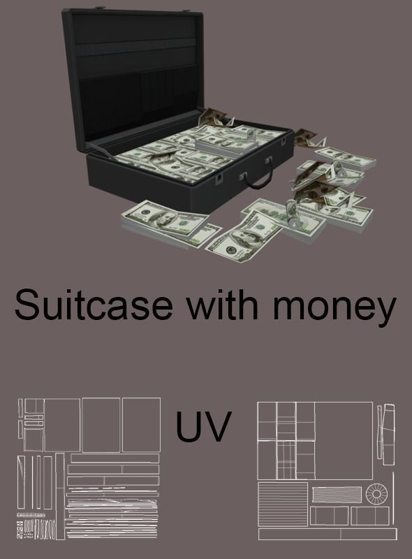 Suitcase with money Low-poly 3D model_1