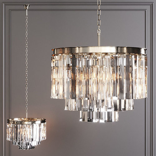 RH 1920S ODEON CLEAR GLASS FRINGE 3-TIER CHANDELIER Nickel 3D model