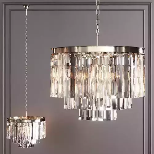RH 1920S ODEON CLEAR GLASS FRINGE 3-TIER CHANDELIER Nickel