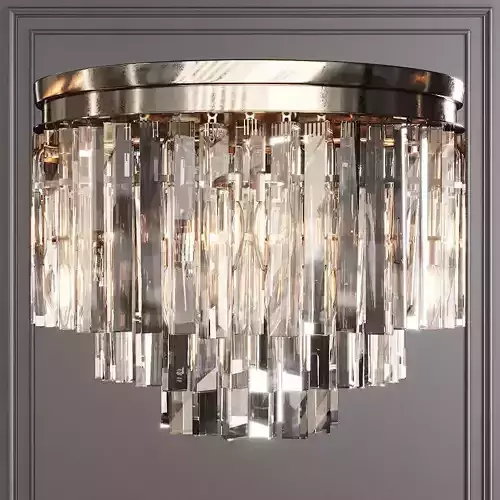RH 1920S ODEON CLEAR GLASS FRINGE 3-TIER FLUSHMOUNT Nickel