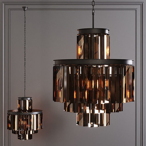 RH 1920S ODEON SMOKE GLASS FRINGE 4-TIER CHANDELIER Black  3D model