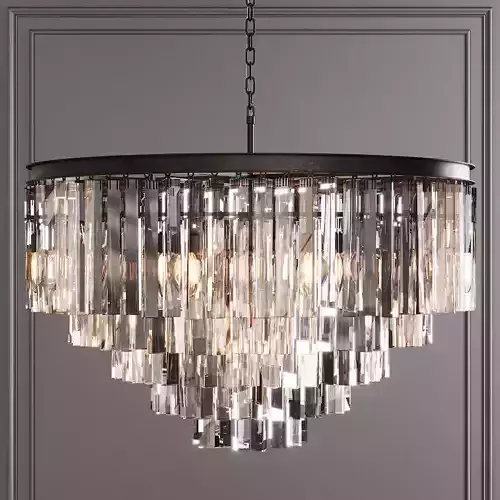 RH 1920S ODEON CLEAR GLASS FRINGE 5-TIER CHANDELIER Black