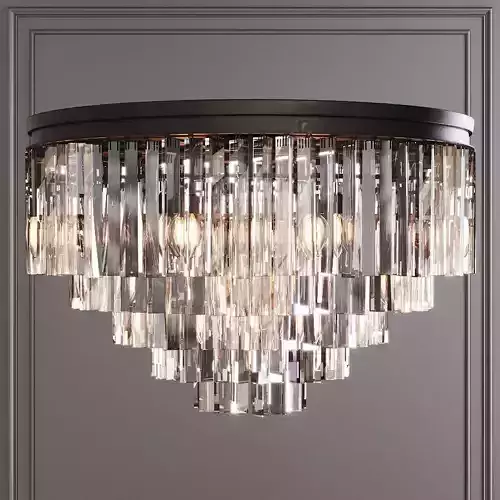 RH 1920S ODEON CLEAR GLASS FRINGE 5-TIER FLUSHMOUNT Black