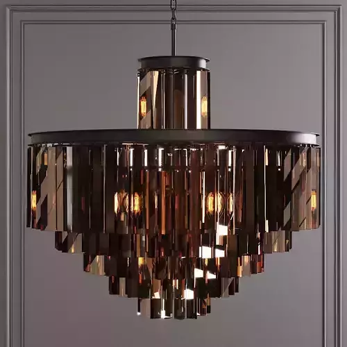 RH 1920S ODEON SMOKE GLASS FRINGE 6-TIER CHANDELIER Black