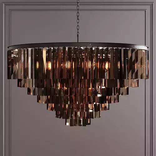 RH 1920S ODEON SMOKE GLASS FRINGE 7-TIER CHANDELIER Black